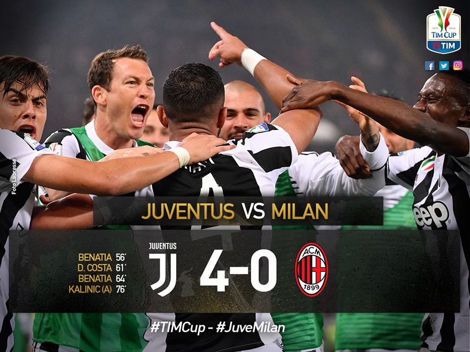 Ювентус спечели купата на Италия след победа над Милан с 4-0